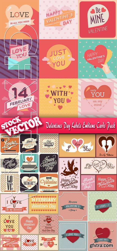 Stock Vector - Valentines Day Labels Emblems Cards Pack