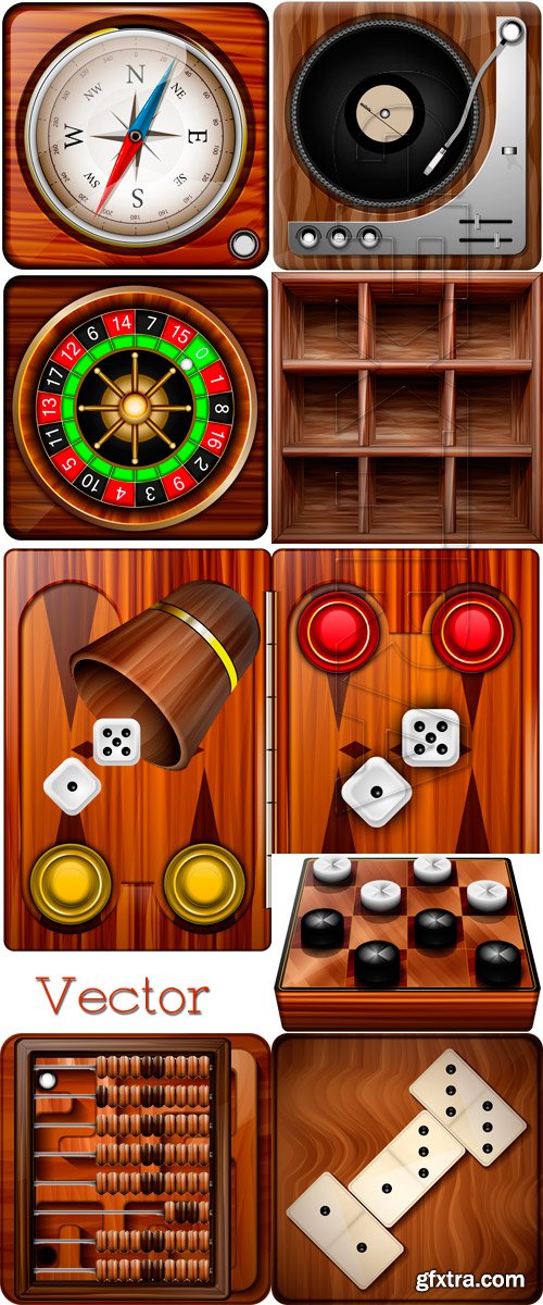 Backgammon, chess and dominoes in Vector