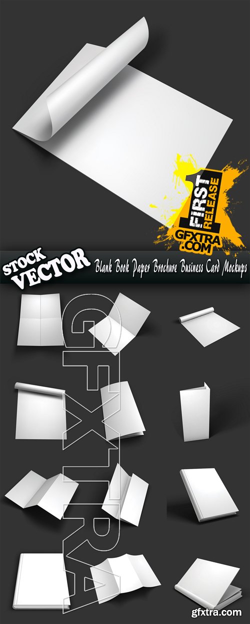 Stock Vector - Blank Book Paper Brochure Business Card Mockups, 25EPS