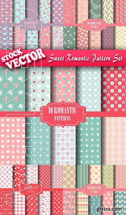 Stock Vector - Sweet Romantic Pattern Set
