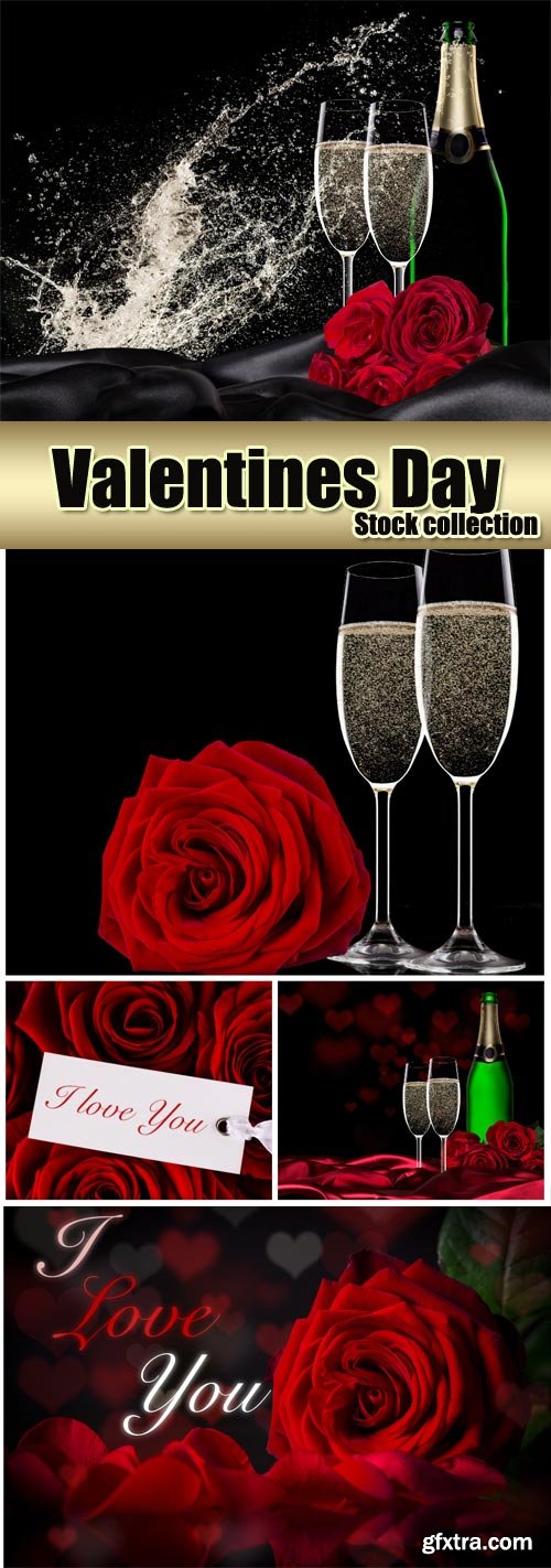Champagne and roses, romantic stock photos Valentine\'s Day