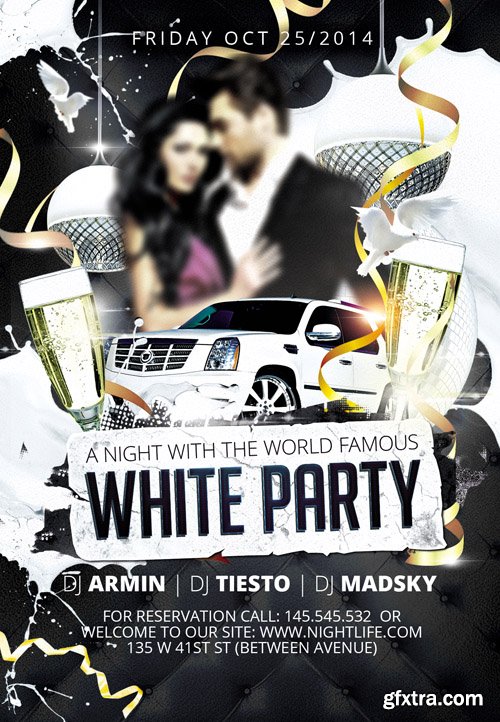 White Party 2 Party Flyer Template