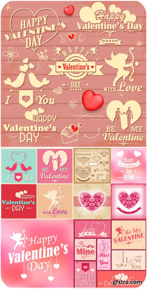 Happy Valentine\'s Day, Hearts, Angels Design Elements 8xEPS