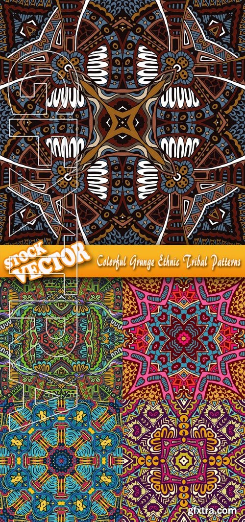 Stock Vector - Colorful Grunge Ethnic Tribal Patterns