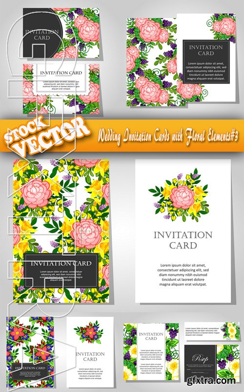 Stock Vector - Wedding Invitation Cards with Floral Elements#3