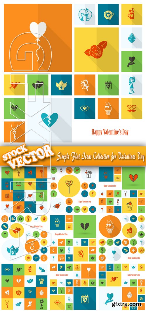 Stock Vector - Simple Flat Icons Collection for Valentines Day