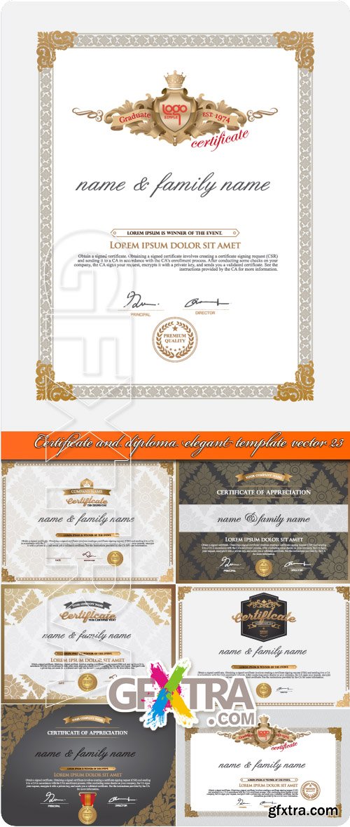 Certificate and diploma elegant template vector 23