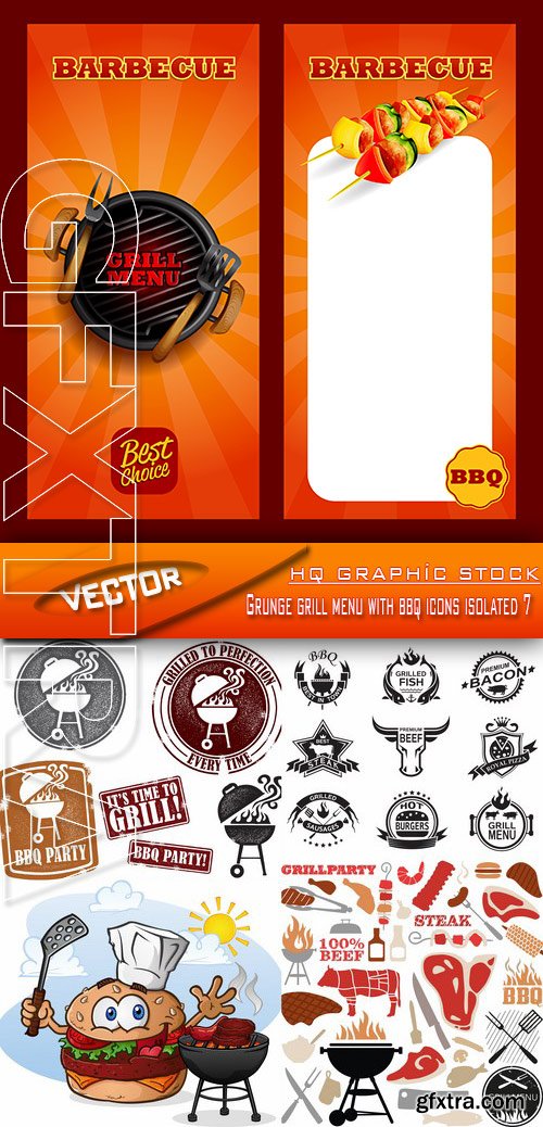 Stock Vector - Grunge grill menu with bbq icons isolated 7