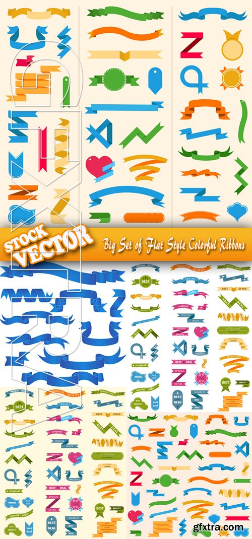 Stock Vector - Big Set of Flat Style Colorful Ribbons