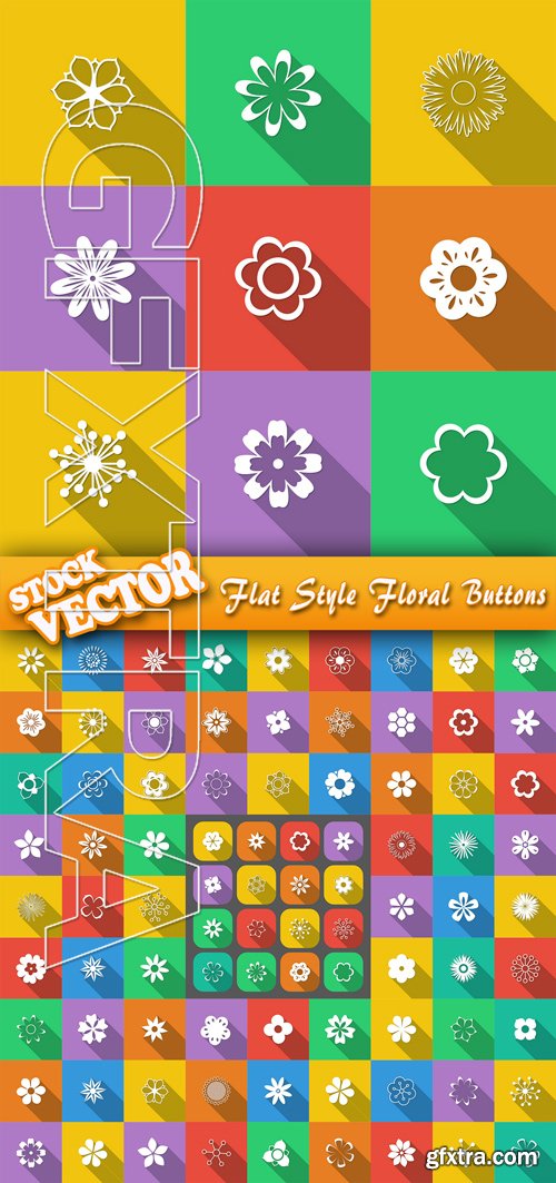 Stock Vector - Flat Style Floral Buttons