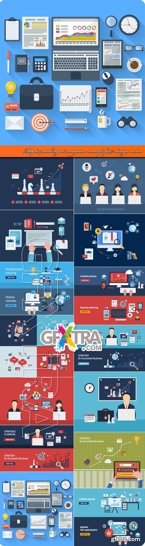 People working at computer concept flat design vector