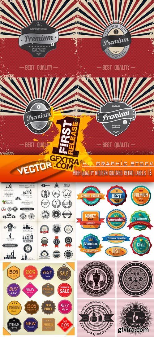Stock Vector - High quality modern colored retro labels 16