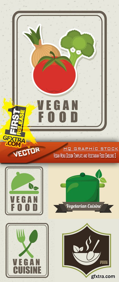 Stock Vector - Vegan Menu Design Template and Vegetarian Food Emblems 3