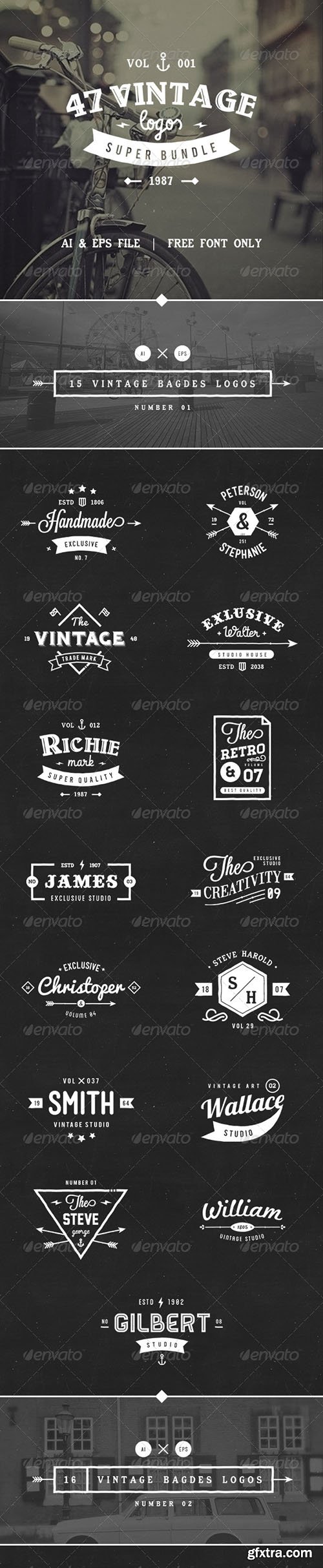 GraphicRiver 47 Vintage Logos Bundle 8411488