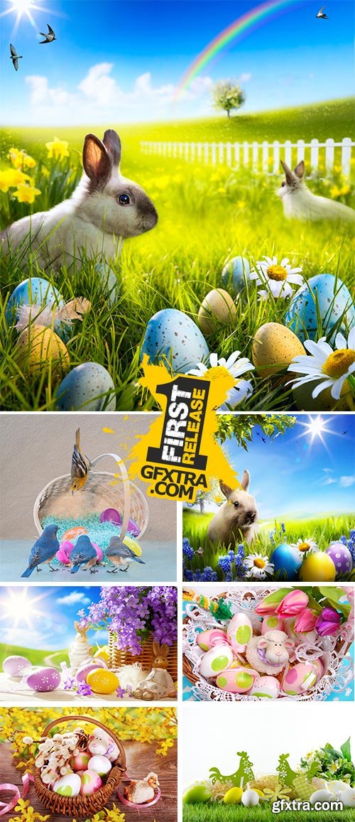 Stock Photo: Easter animals and easter eggs