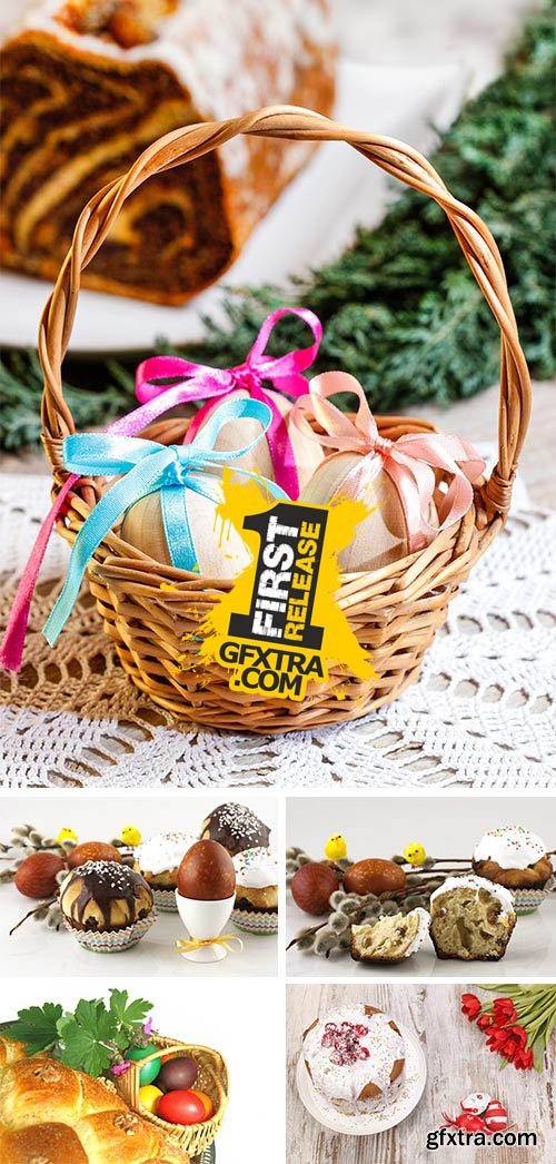 Stock Photo: Easter cake and eggs