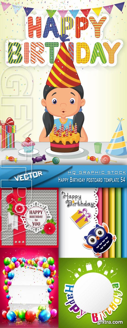 Stock Vector - Happy Birthday postcard template 54