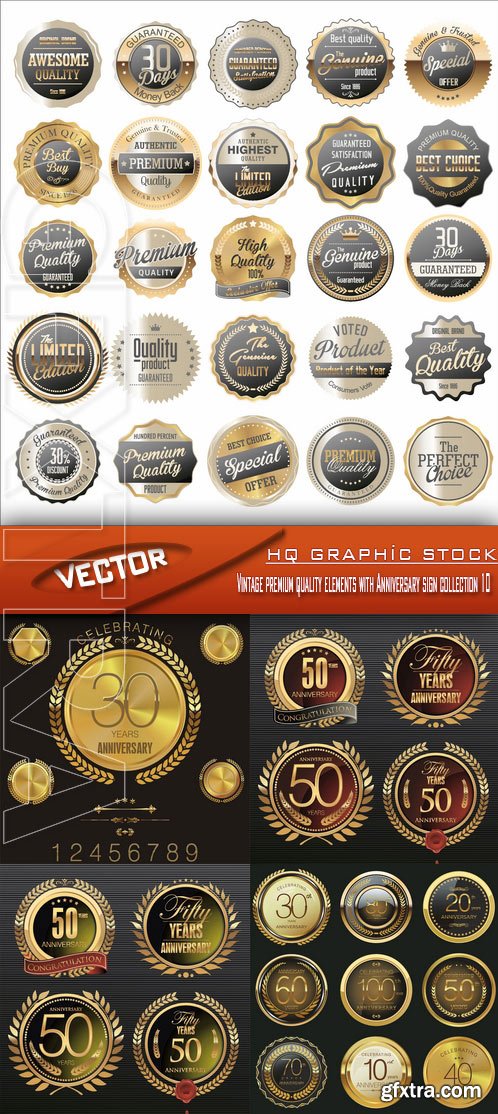 Stock Vector - Vintage premium quality elements with Anniversary sign collection 10