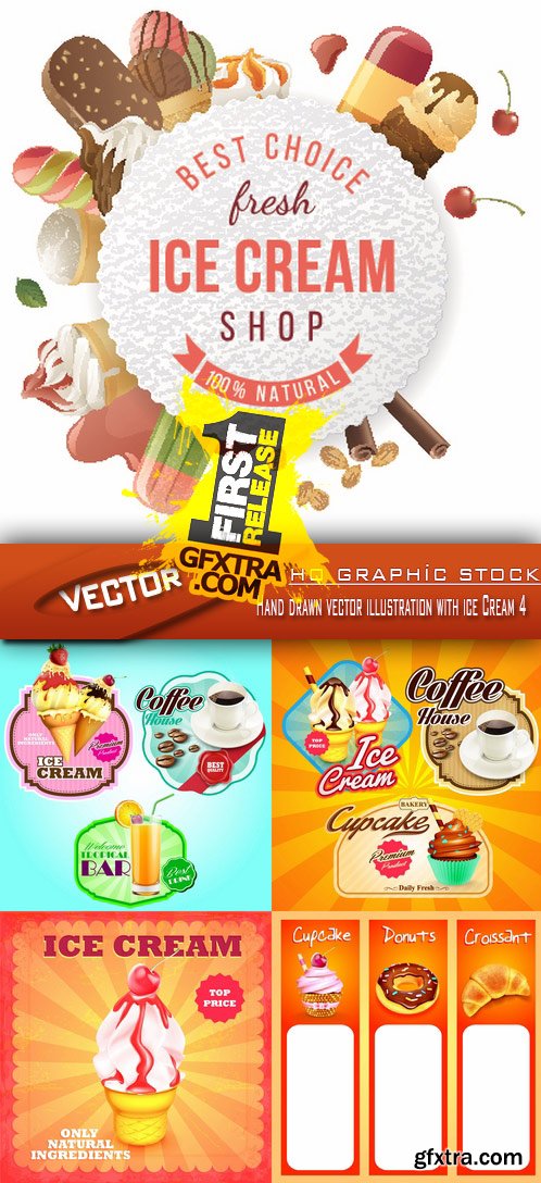 Stock Vector - Hand drawn vector illustration with ice Cream 4