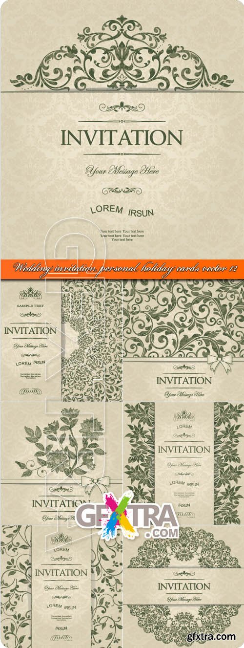 Wedding invitation personal holiday cards vector 12