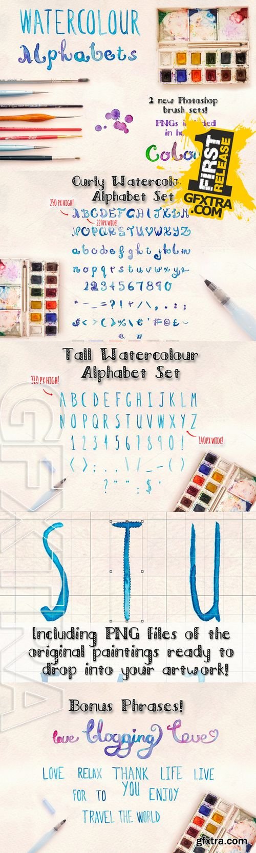 2 Watercolour Alphabet Brush Sets - CM 193392