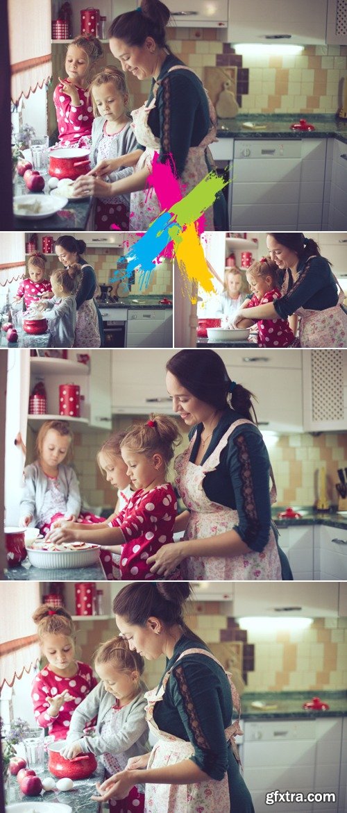 Stock Photo - Mother Cooking with Her Daughters