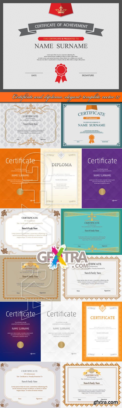 Certificate and diploma elegant template vector 27