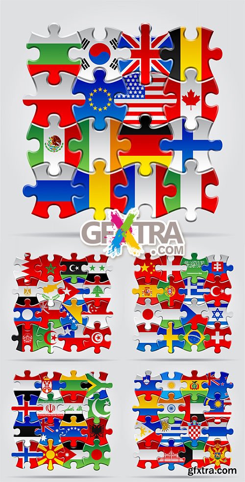 Set of puzzle with World flags