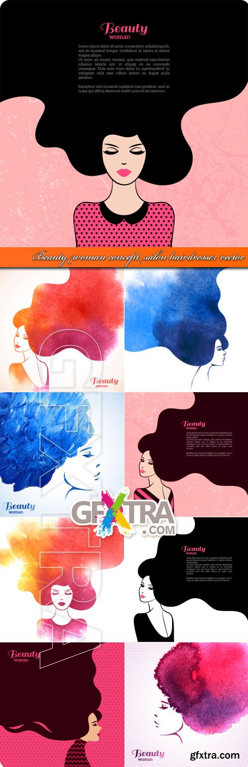 Beauty Woman Concept Salon Hairdresser 9xEPS