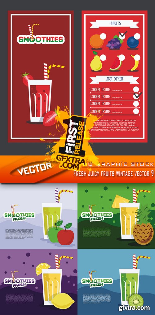 Stock Vector - Fresh juicy fruits wintage vector 9