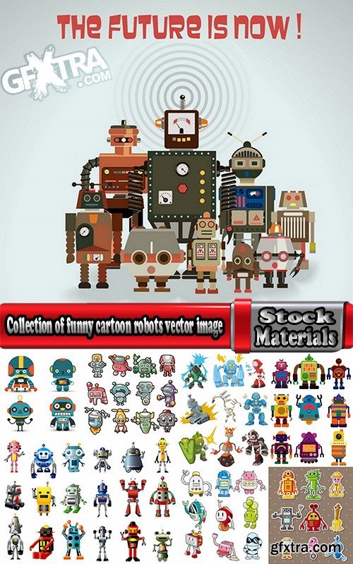 Collection of funny cartoon robots vector image 25 Eps
