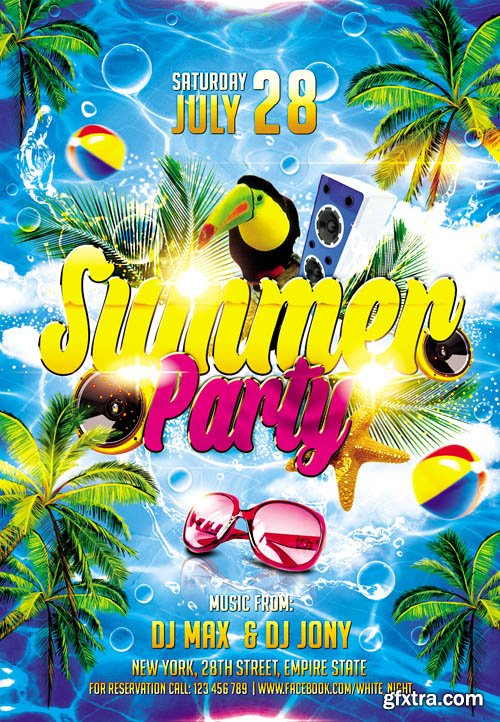 Summer Party Club Flyer PSD Template