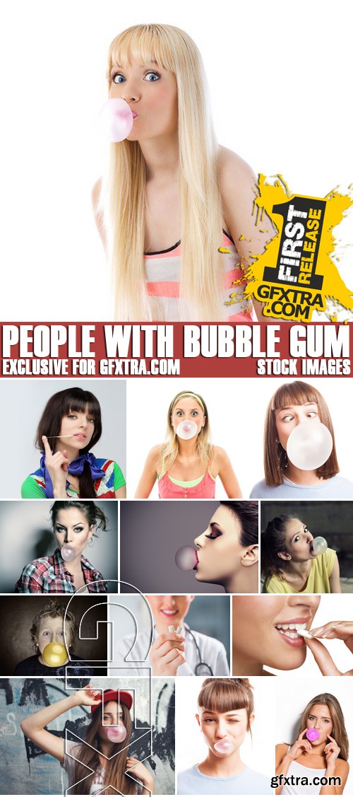 Stock Photos - People with bubble gum, 25xJPG