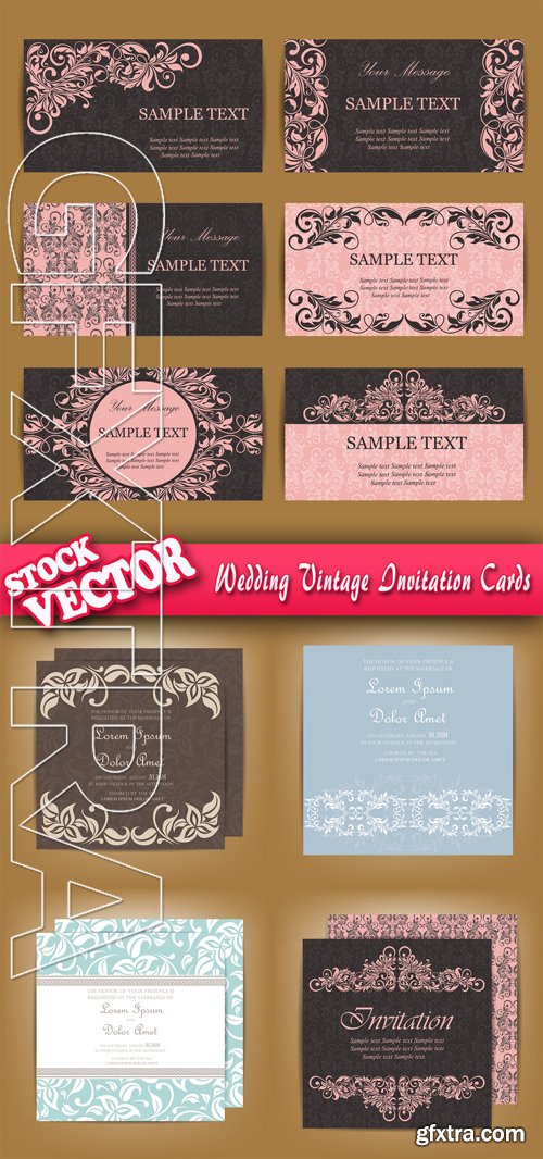 Stock Vector - Wedding Vintage Invitation Cards