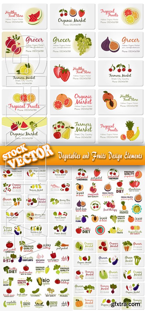 Stock Vector - Vegetables and Fruits Design Elements