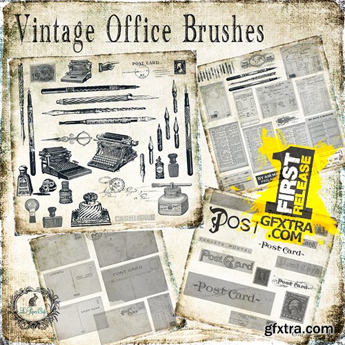 Vintage Office & Postcard Brush Set, 71 .abr Brushes