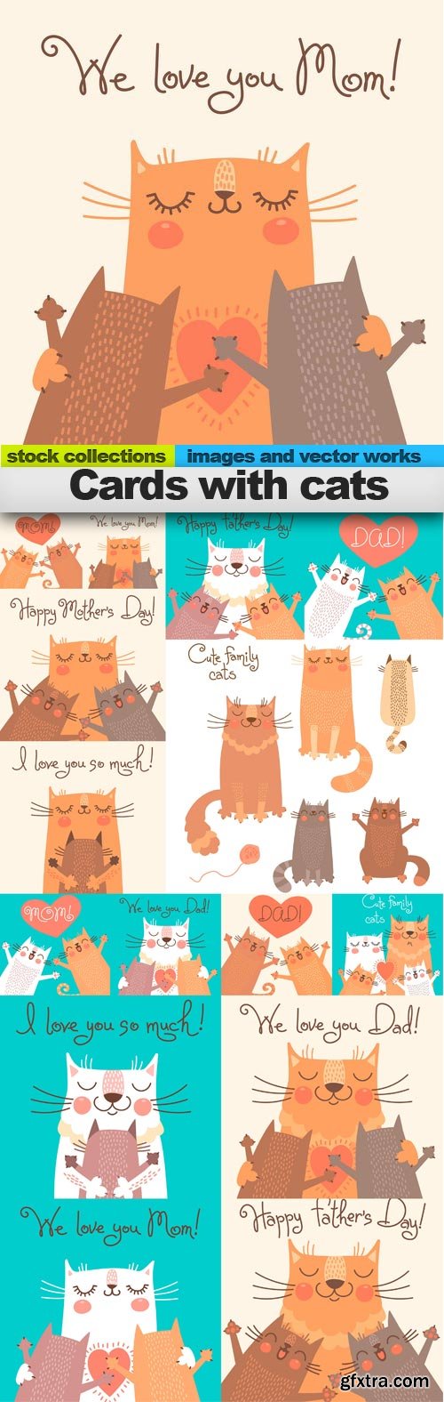 Cards with cats, 15 x EPS