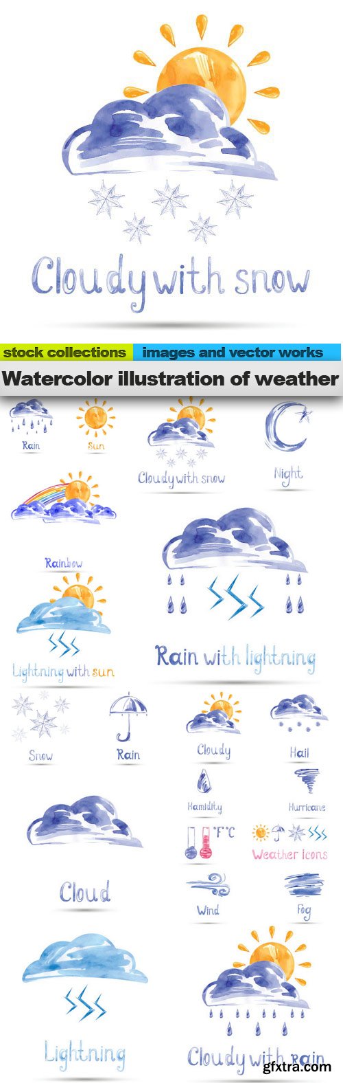 Watercolor illustration of weather, 15 x EPS