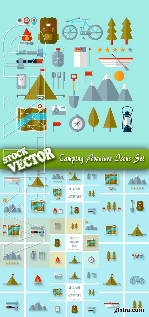 Stock Vector - Camping Adventure Icons Set