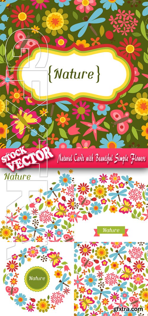 Stock Vector - Natural Cards with Beautiful Simple Flowers