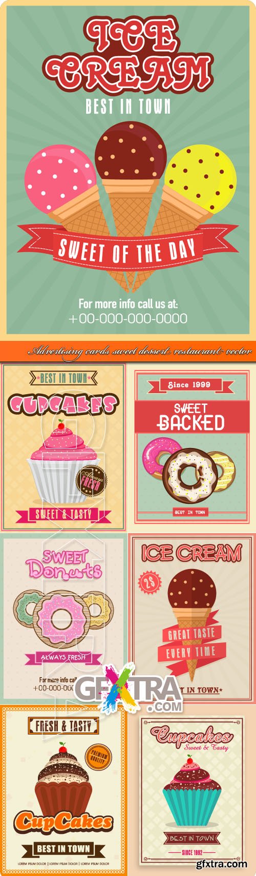 Advertising cards sweet dessert restaurant vector