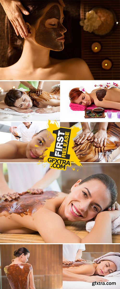 Stock Photo Spa chocolate mask for legs luxury treatment