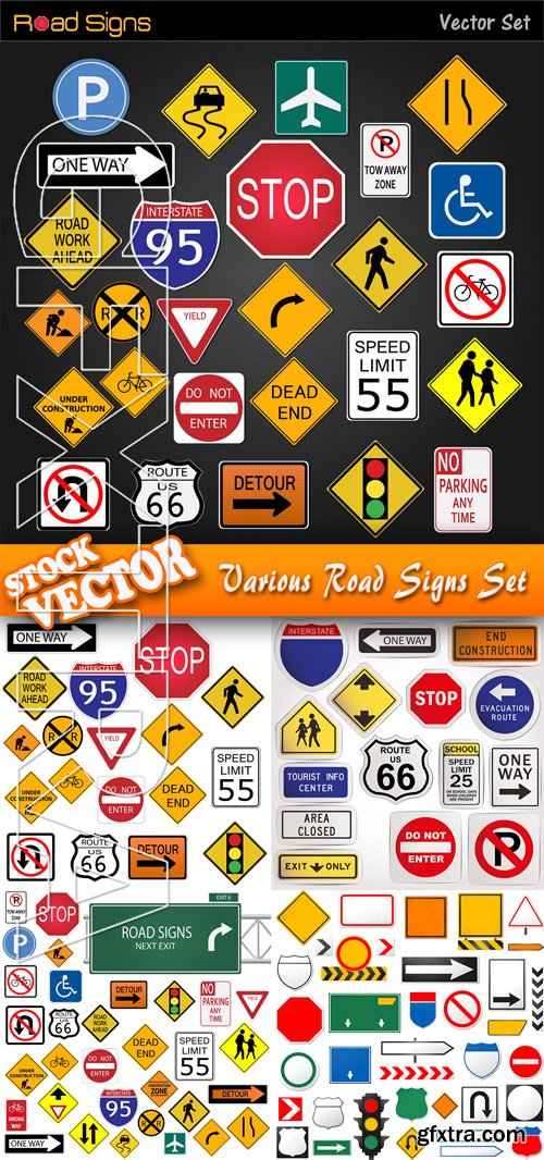 Stock Vector - Various Road Signs Set