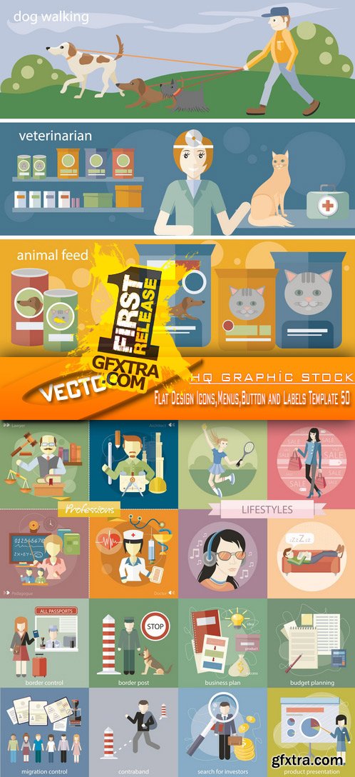 Stock Vector - Flat Design Icons,Menus,Button and Labels Template 50