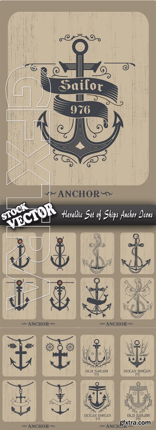 Stock Vector - Heraldic Set of Ships Anchor Icons