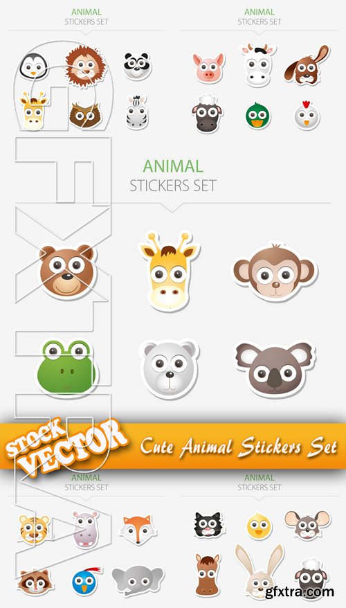 Stock Vector - Cute Animal Stickers Set