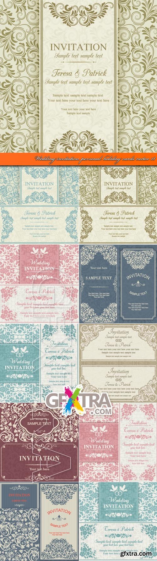 Wedding invitation personal holiday cards vector 18