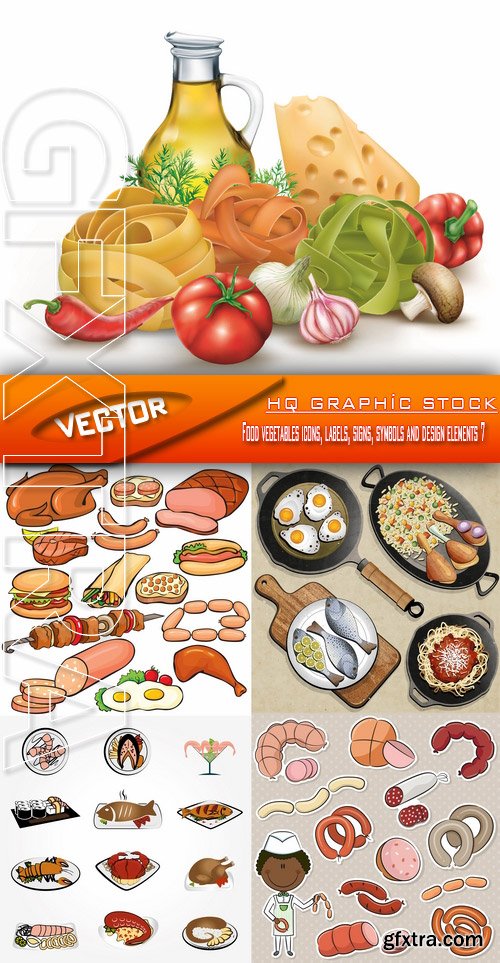 Stock Vector - Food vegetables icons, labels, signs, symbols and design elements 7