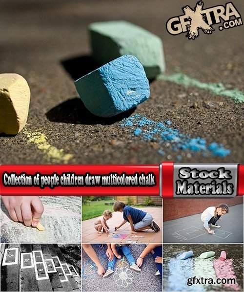 Collection of people children draw multicolored chalk on asphalt 25 HQ Jpeg