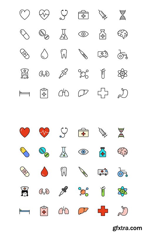 AI & EPS Vector Icons - 30 Medical & Science Line & Color Icons
